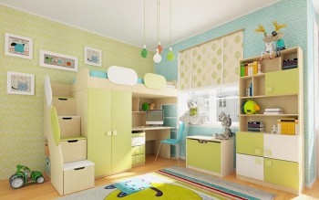 Детская комната Эппл (Зеленый/Белый/корпус Клен) в Чанах - chany.mebel54.com | фото