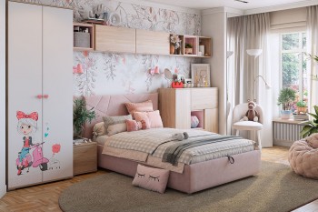 Комплект детской мебели Алина К2 Дуб мария/белый/нежно-розовый велюр в Чанах - chany.mebel54.com | фото