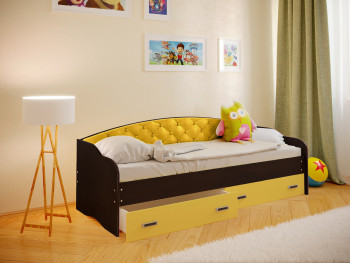 Кровать Софа-7 с мягкой спинкой (800х1900) Венге/Желтый в Чанах - chany.mebel54.com | фото