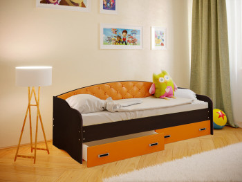 Кровать Софа-8 с мягкой спинкой (900х1900) Венге/Оранжевый в Чанах - chany.mebel54.com | фото