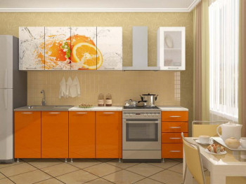 Кухонный гарнитур 2,0м Апельсин (Белый/Оранжевый металлик/Фотопечать апельсин) в Чанах - chany.mebel54.com | фото