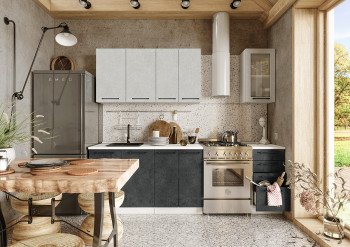 Кухонный гарнитур Нувель 1800мм белый/бетон белый/бетон черный в Чанах - chany.mebel54.com | фото