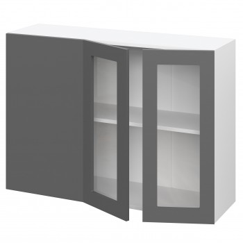 Норд ШВУПС 1000 Шкаф верхний угловой со стеклом (Софт черный/корпус Белый) в Чанах - chany.mebel54.com | фото