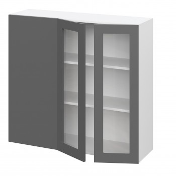 Норд ШВУПС 1000Н Шкаф верхний угловой со стеклом (премьер) высокий (Софт черный/корпус Белый) в Чанах - chany.mebel54.com | фото
